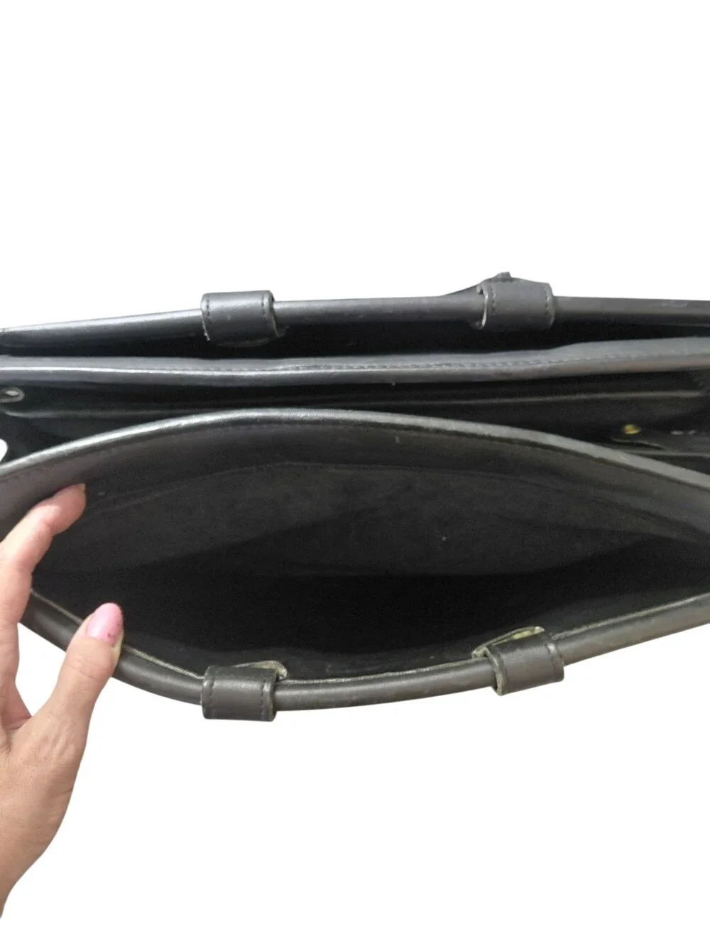 Jack George Men's Vintage Black Leather Briefcase Computer Bag   With Strap